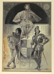 Seiten und Ritter, Frontispiz für "Der Mann in Rüstung"
