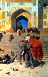 Königlicher Elefant am Tor zur Jami Masjid, Mathura, 19. oder frühes 20. Jahrhundert