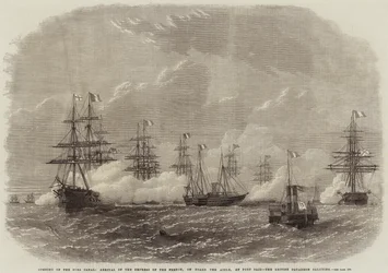 Eröffnung des Suezkanals, Ankunft der Kaiserin der Franzosen an Bord der Aigle in Port Said, das britische Geschwader salutiert
