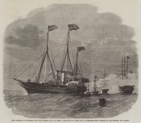 Die Hochzeit von Prinzessin Alice mit Prinz Louis von Hessen, Abreise Ihrer Königlichen Hoheiten von Osborne in der Victoria und Albert