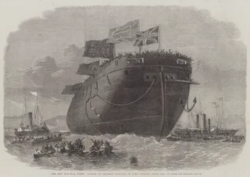 Die neue gepanzerte Flotte, Stapellauf im Chatham Dockyard der HMS Fregatte Royal Oak, 50 Kanonen