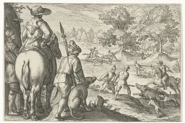Landschaft mit Wildschweinjagd