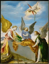 Die Heilige Katharina wird von Engeln zur Ruhe gebettet (Kupfer)