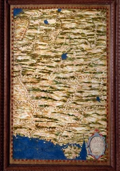 Die Sogdiane, ein Gebiet, das Teile von Usbekistan, Tadschikistan und Afghanistan umfasst. Karte erstellt von Egnazio Danti (1536-1586), Mathematiker, Kosmograph und italienischer Architekt. Um 1567. Florenz, Palazzo Vecchio, Sala del Mappamondo