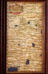 Der Indostan (Hindustan) am oberen Ganges. Karte erstellt von Egnazio Danti (1536-1586), Mathematiker, Kosmograph und italienischer Architekt. Um 1567. Florenz, Palazzo Vecchio, Sala del Mappamondo