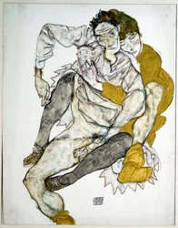 Sitzendes Paar. Zeichnung von Egon Schiele