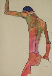 Männlicher Akt mit erhobenem Arm