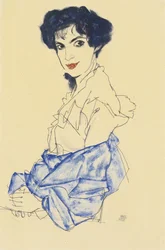 Porträt von Elisabeth Lederer, sitzend mit gefalteten Händen, 1913