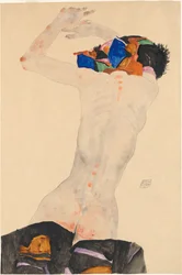 Rückenakt mit buntem Tuch, 1911