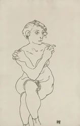 Sitzender weiblicher Akt, Arme und Beine gekreuzt, 1918