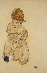 Sitzendes Mädchen in Unterwäsche, 1917