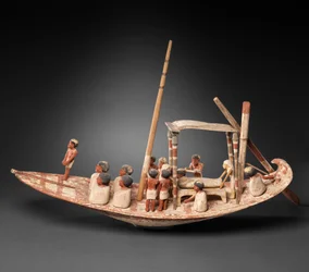 Modell eines Segelbootes, das eine Mumie transportiert, ca. 1900-1885 v. Chr.