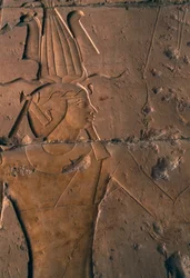 Bemaltes Relief, Totentempel von Hatschepsut, Deir el-Bahri, Thebanische Nekropole (UNESCO-Welterbeliste)