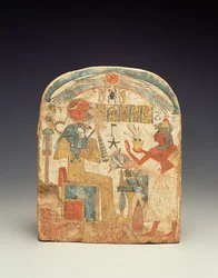 Stelen, die den Verstorbenen vor Horus darstellen, aus Luxor, Neues Reich