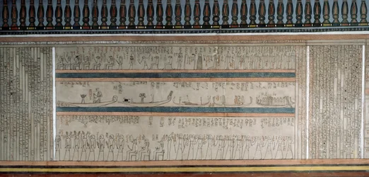 Text und Figuren aus dem Buch Amduat, Detail aus den Fresken in der Grabkammer von Amenhotep II, Tal der Könige, Luxor, Theben (Unesco-Welterbeliste)