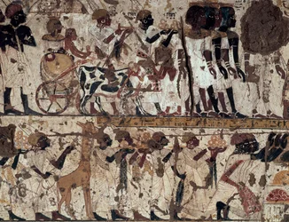 Huldigung an die nubische Adel von König Tutanchamun, Grab von Huy, Qurnet Murai, Thebanische Nekropole (Unesco-Welterbeliste)