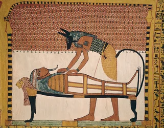 Anubis an der Mumie Sennedjems, aus dem Grab des Sennedjem, Arbeiterdorf, Neues Reich