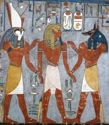 Ramses I. zwischen Horus und Anubis, Fresko, Grabkammer, Grab Ramses