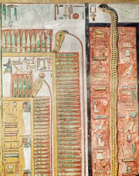 Relief, das den Weg zeigt, den die Toten ins Jenseits überqueren müssen, aus dem Grab von Sethos I. (ca. 1294-1279 v. Chr.) Neues Reich