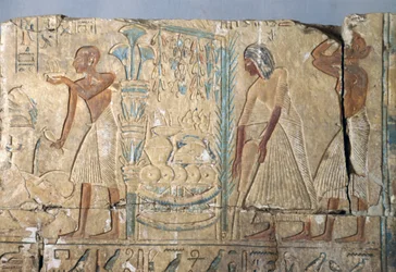Relief aus dem Grab von Netcherouymes, hoher Beamter von Ramses II, Saqqara, Ägypten, ägyptische Zivilisation, Neues Reich, Dynastie XIX