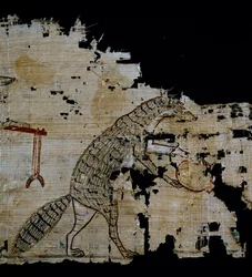 Papyrus, der eine satirische Szene darstellt (Detail)