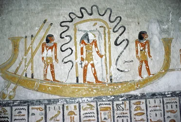 Re im Nachtboot, aus dem Grab von Ramses VI, Neues Reich (ca. 1145-1137 v. Chr.)