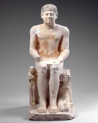 Nikare mit seiner Frau und Tochter, ca. 2420-2389 v. Chr. (bemalter Kalkstein)