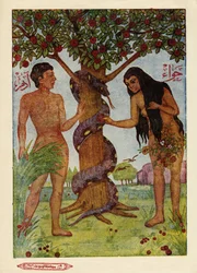 Adam und Eva im Garten Eden gemäß einer Sure des Korans. Ägyptisches islamisches Bild