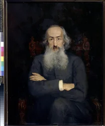 Porträt des Historikers Konstantin Bestuschew-Rjumin (1829-1897) - Gemälde von Ekaterina Sergeevna Zarudnaya Kavos (1862-1918), Öl auf Leinwand (101x79 cm)