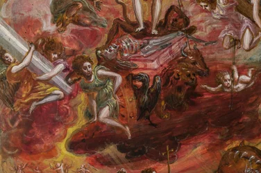 Tragbarer Altar: zentrales Panel darstellend eine Allegorie des christlichen Ritters (Detail)