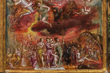 Tragbarer Altar: Zentrales Panel, das eine Allegorie des christlichen Ritters darstellt (Detail)