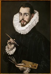 Porträt des Sohnes des Malers, Jorge Manuel. Gemälde von Domenico Theotokopoulos, bekannt als El Greco (1541-1614), um 1600. Museum der Schönen Künste in Sevilla, Spanien.