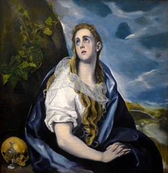 Heilige Maria Magdalena Büßerin, Gemälde (Öl auf Leinwand um 1584, vanitas) von Domenikos Theotokopoulos genannt El Greco (1541-1614)