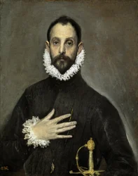 Der Edelmann mit der Hand auf der Brust