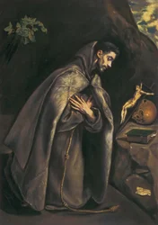 Der heilige Franziskus verehrt das Kruzifix