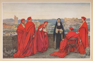 St. Katharina von Siena verhandelt mit Papst Gregor XI. im Namen der Florentiner.