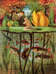 Tommelise sehr verlassen auf dem Seerosenblatt, in 