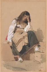 Eine sitzende Bauernmädchen in Kontemplation