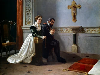 Bianca Cappello und Francesco I. de Medici beten vor einem Kruzifix (Öl auf Leinwand)