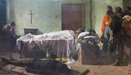 Der Leichnam von Luciano Manara, besucht von Soldaten