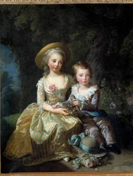 Porträt von Marie Therese Charlotte von Frankreich, Madame Royale, zukünftige Herzogin von Angouleme (1778-1851) und dem Dauphin Louis Joseph Xavier von Frankreich (1781-1789) Beide Kinder von Marie Antoinette und Louis XVI. Gemälde von Marie Elisabeth Lou