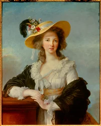 Porträt der Yolande Gabrielle Martine de Polastron, Herzogin von Polignac (1749-1793), mit dem Strohhut, 1782. Maße: 0,92 x 0,73 m. Porträt der Herzogin - Porträt