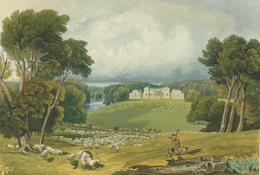 Ansicht von Holkham Hall, Norfolk, graviert von Robert Havell, 1818