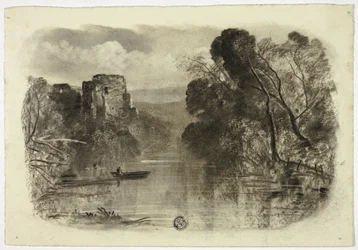 Fluss mit Burgruine und Boot I