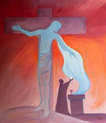 Bei der Messe gibt Christus seinen heiligen Leib und sein Blut als unsere geistliche Speise und Trank