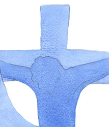 Christus hängt am Kreuz, in Qualen