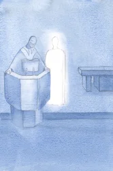 Christus stand neben dem Priester, der uns das Heilige Evangelium vorlas, das Christi eigenes Wort war.