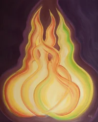 Jede göttliche Person, jede Flamme, besitzt die gleiche göttliche Natur. Zusammen sind sie ein Gott, ein Feuer