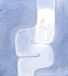Ich sah, dass Christus mich auf meinen Reisen hält, während wir zum Vater weiterziehen, als ob wir durch verdrehte Tunnel reisen