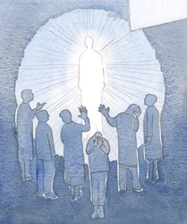 Jesus strahlt im Himmel mit Reinheit und Macht